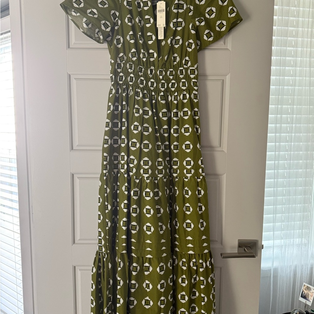 Anthropology Green Patterned Maxi Dress